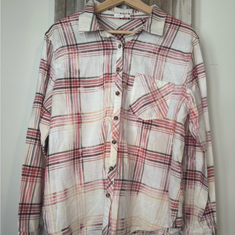 Women's plaid bleached flannel  Jack Skellington Orange brown shirt Xl - Picture 6 of 6